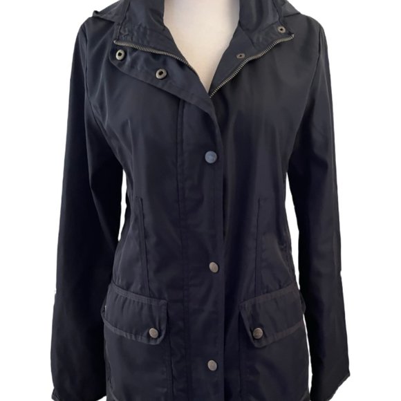 DKNY black trench coat / raincoat  with detachable hood Size Small - Picture 1 of 7